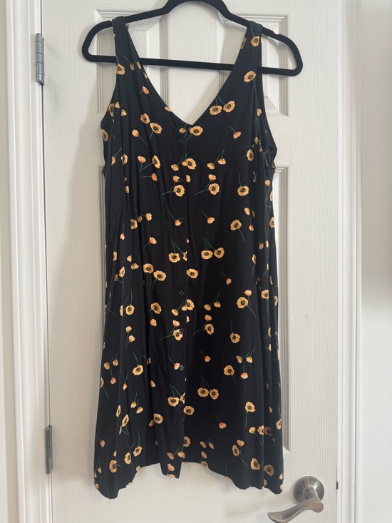 POPSUGAR Dresses & Skirts - POPSUGAR Black Midi Dress with Yellow Floral Print